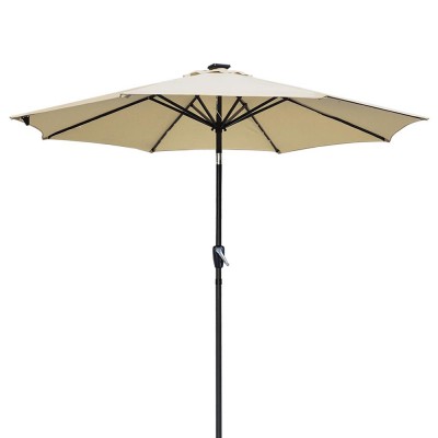Yescom 9' Patio Umbrella with 32 Solar LEDs Light 8 Ribs Crank Tilt UV30+ Outdoor Deck Beach Cafe Garden Red/Green/Chocolate/Beige Opt(Pack of 1/2/4)   